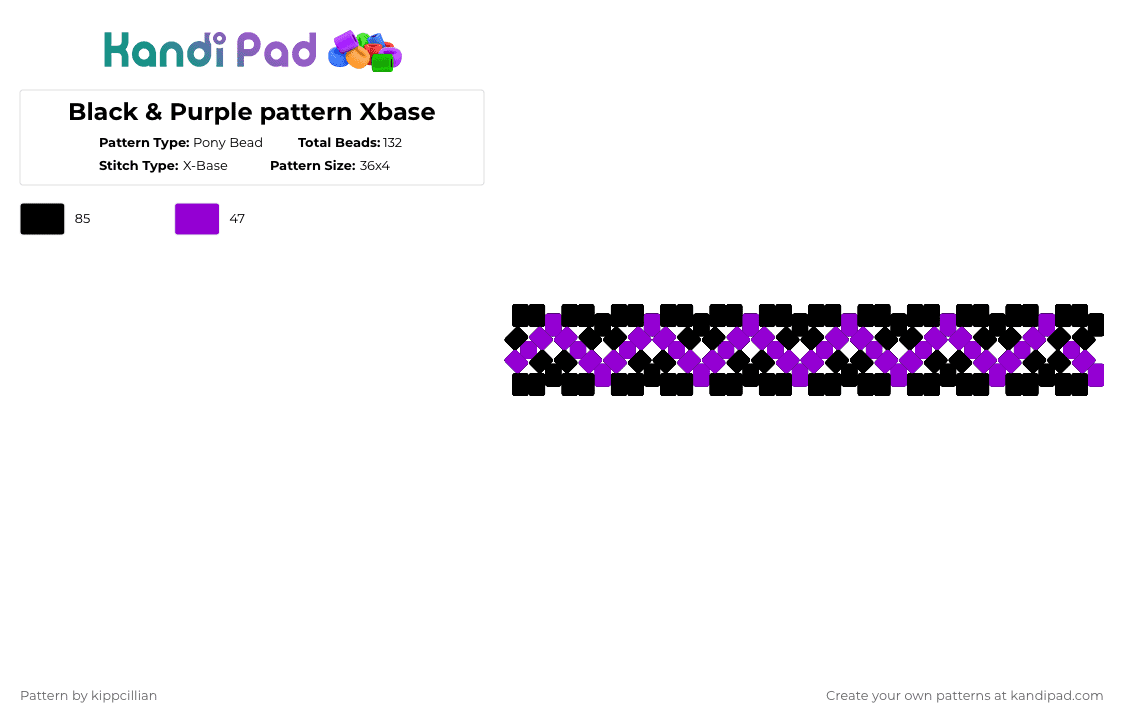 Black & Purple pattern Xbase - Pony Bead Pattern by kippcillian on Kandi Pad - black, purple