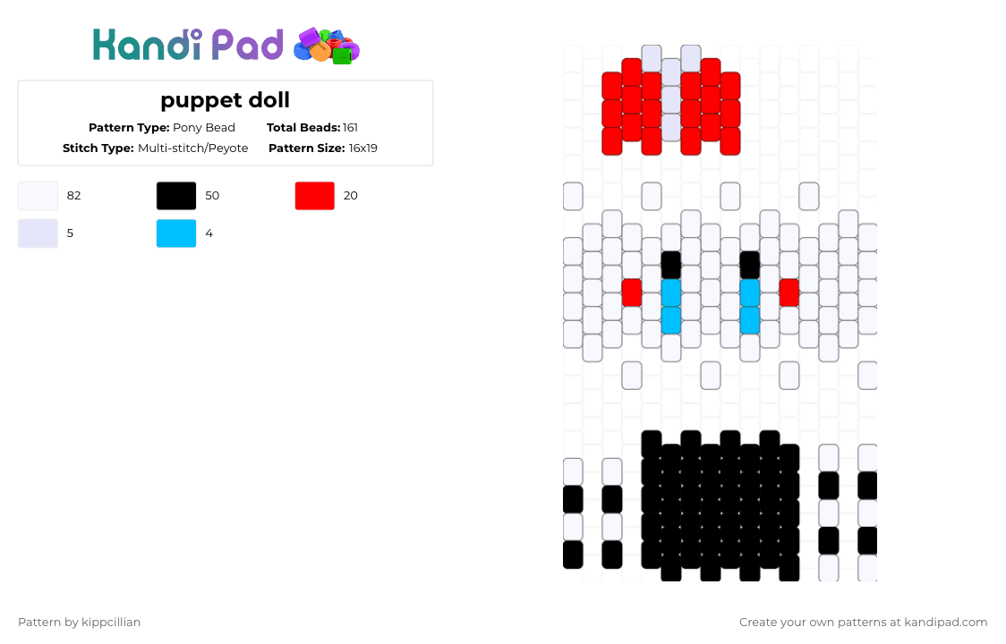 puppet doll - Pony Bead Pattern by kippcillian on Kandi Pad - white,red,fnaf,doll,character,scary,horror,game