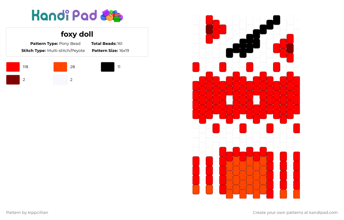foxy doll - Pony Bead Pattern by kippcillian on Kandi Pad - red,fnaf,doll,character,scary,horror,game