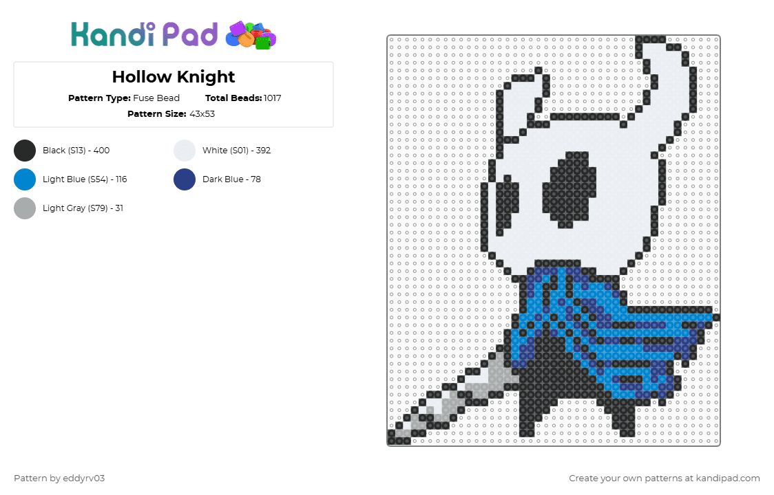 Hollow Knight - Fuse Bead Pattern by eddyrv03 on Kandi Pad - white,blue