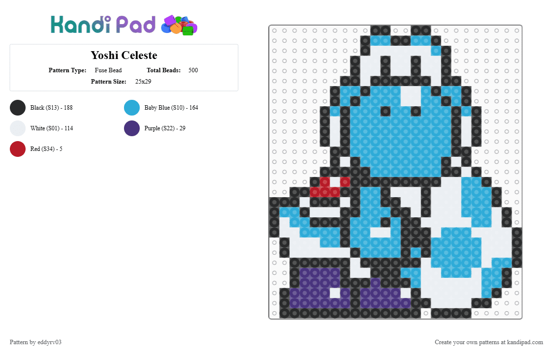 Yoshi Celeste - Fuse Bead Pattern by eddyrv03 on Kandi Pad - light blue