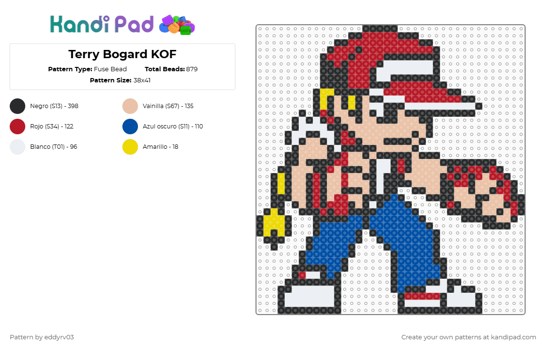 Terry Bogard KOF - Fuse Bead Pattern by eddyrv03 on Kandi Pad - beige,blue,red