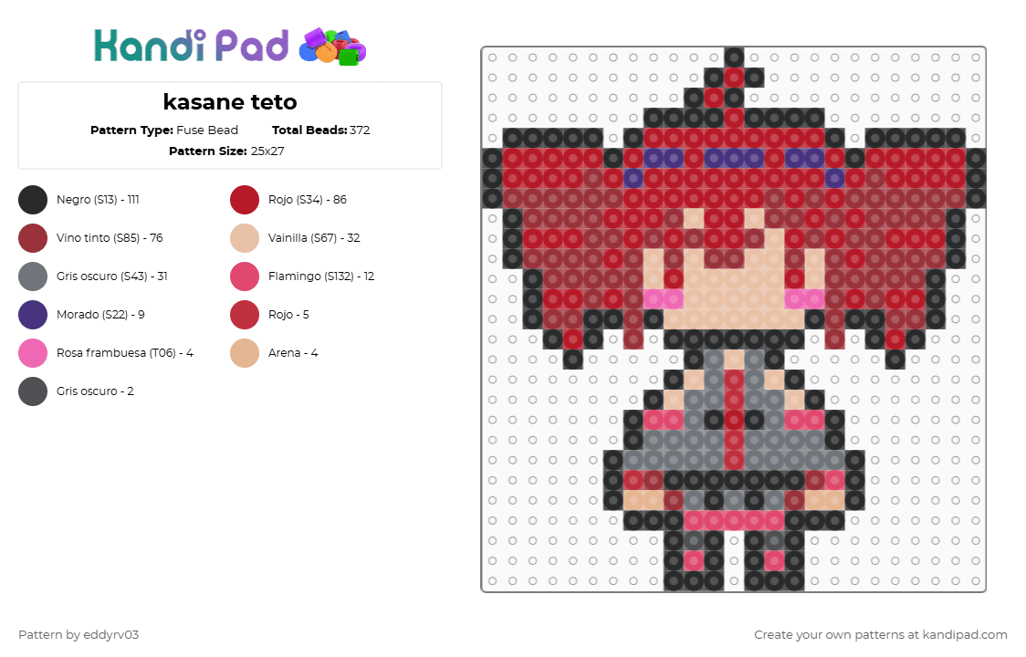 kasane teto - Fuse Bead Pattern by eddyrv03 on Kandi Pad - red