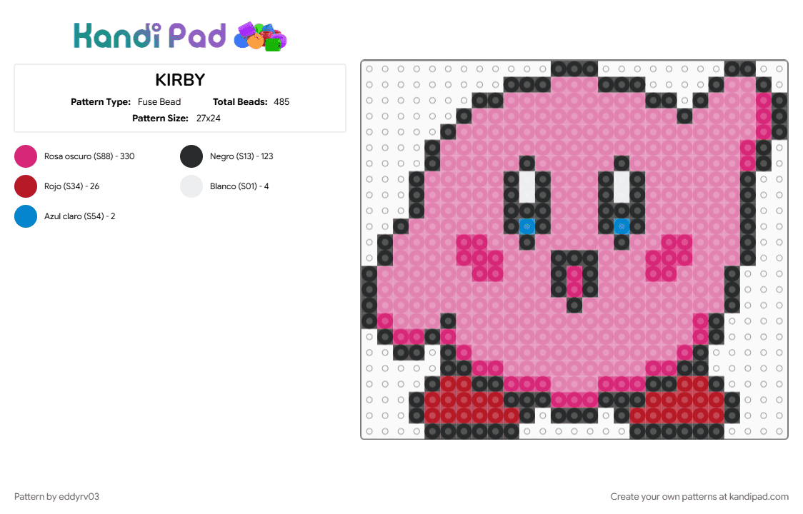 KIRBY - Fuse Bead Pattern by eddyrv03 on Kandi Pad - pink