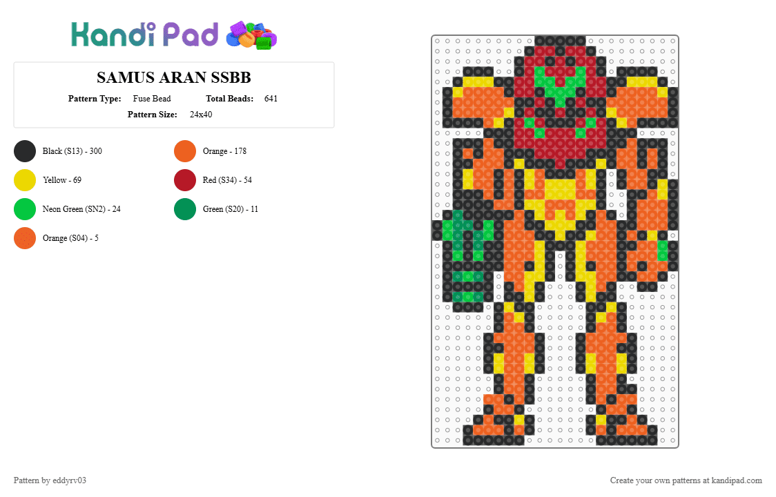 SAMUS ARAN SSBB - Fuse Bead Pattern by eddyrv03 on Kandi Pad - orange