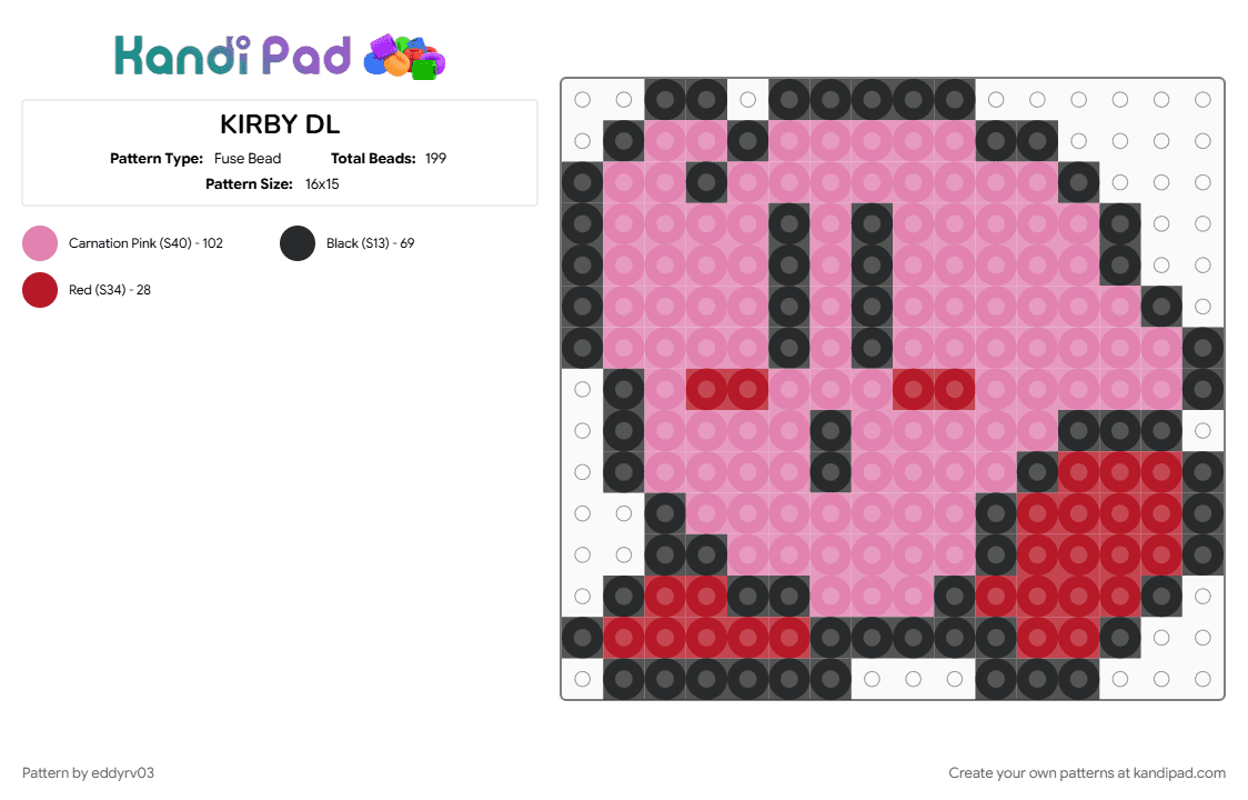KIRBY DL - Fuse Bead Pattern by eddyrv03 on Kandi Pad - pink