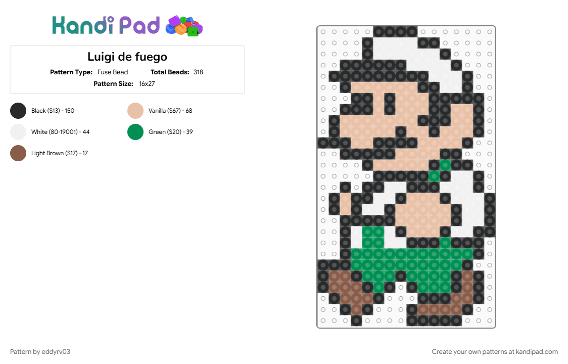 Luigi de fuego - Fuse Bead Pattern by eddyrv03 on Kandi Pad - beige