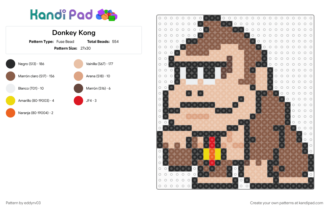 Donkey Kong - Fuse Bead Pattern by eddyrv03 on Kandi Pad - beige, tan
