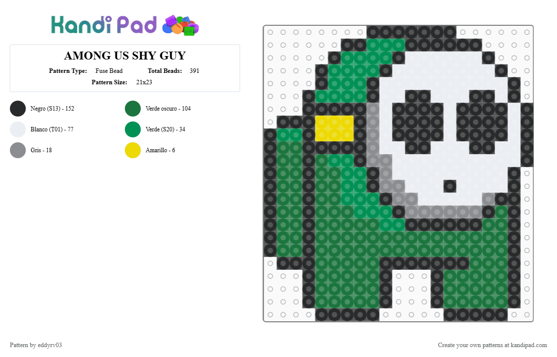 AMONG US SHY GUY - Fuse Bead Pattern by eddyrv03 on Kandi Pad - green