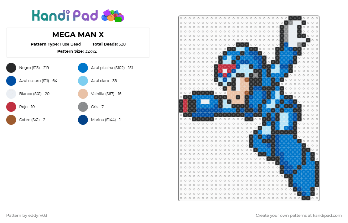 MEGA MAN X - Fuse Bead Pattern by eddyrv03 on Kandi Pad - blue