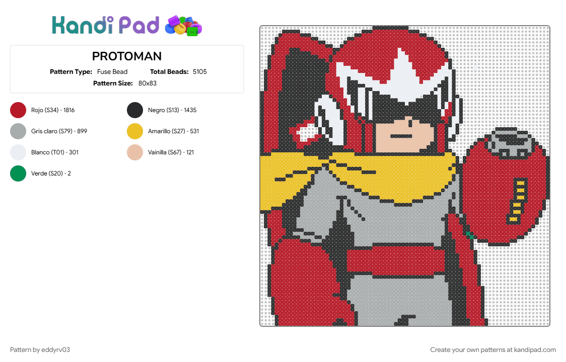 PROTOMAN - Fuse Bead Pattern by eddyrv03 on Kandi Pad - gray, red