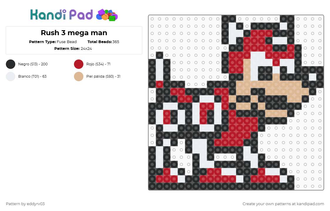 Rush 3 mega man - Fuse Bead Pattern by eddyrv03 on Kandi Pad - black,beige,red