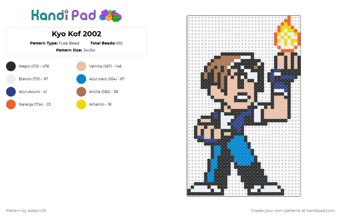 Kyo Kof 2002 - Fuse Bead Pattern by eddyrv03 on Kandi Pad - black,beige,blue