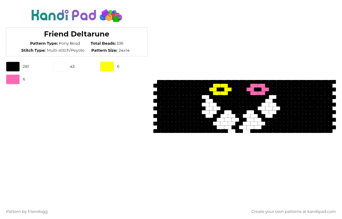 Friend Deltarune - Pony Bead Pattern by friendogg on Kandi Pad - black,white,yellow,pink