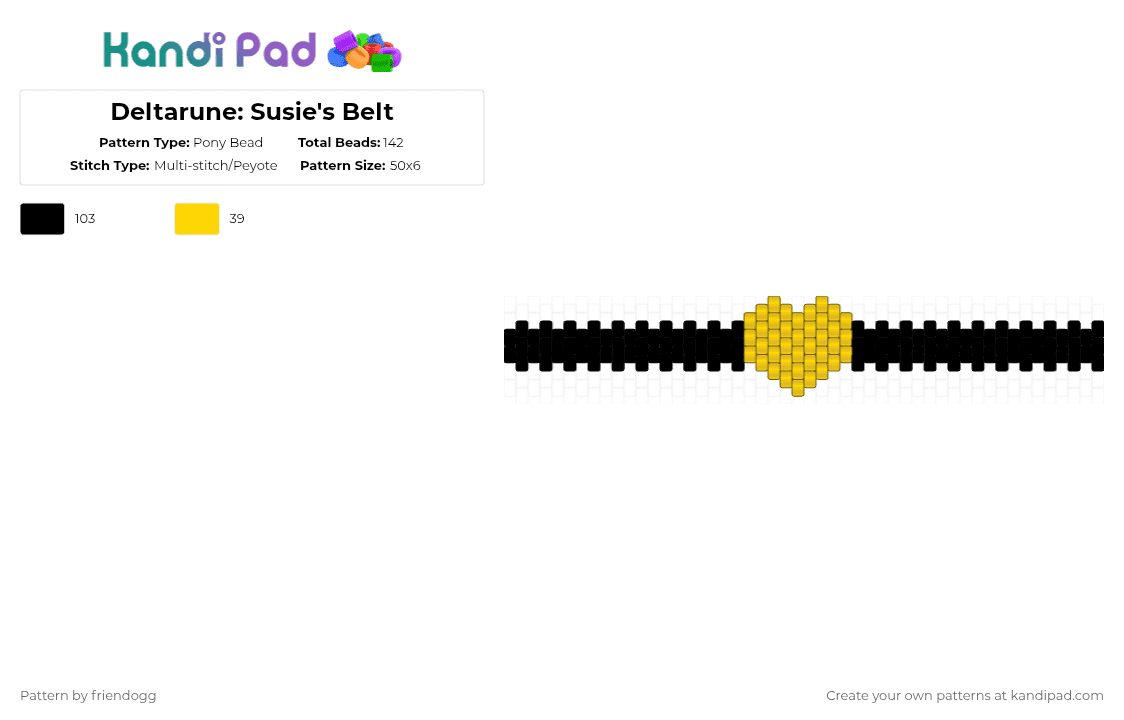 Deltarune: Susie\'s Belt - Pony Bead Pattern by friendogg on Kandi Pad - black,yellow