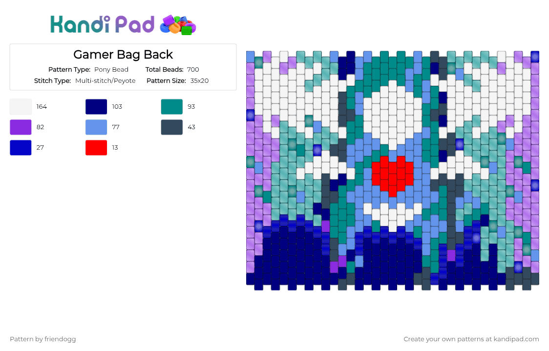 Gamer Bag Back - Pony Bead Pattern by friendogg on Kandi Pad - purple,teal
