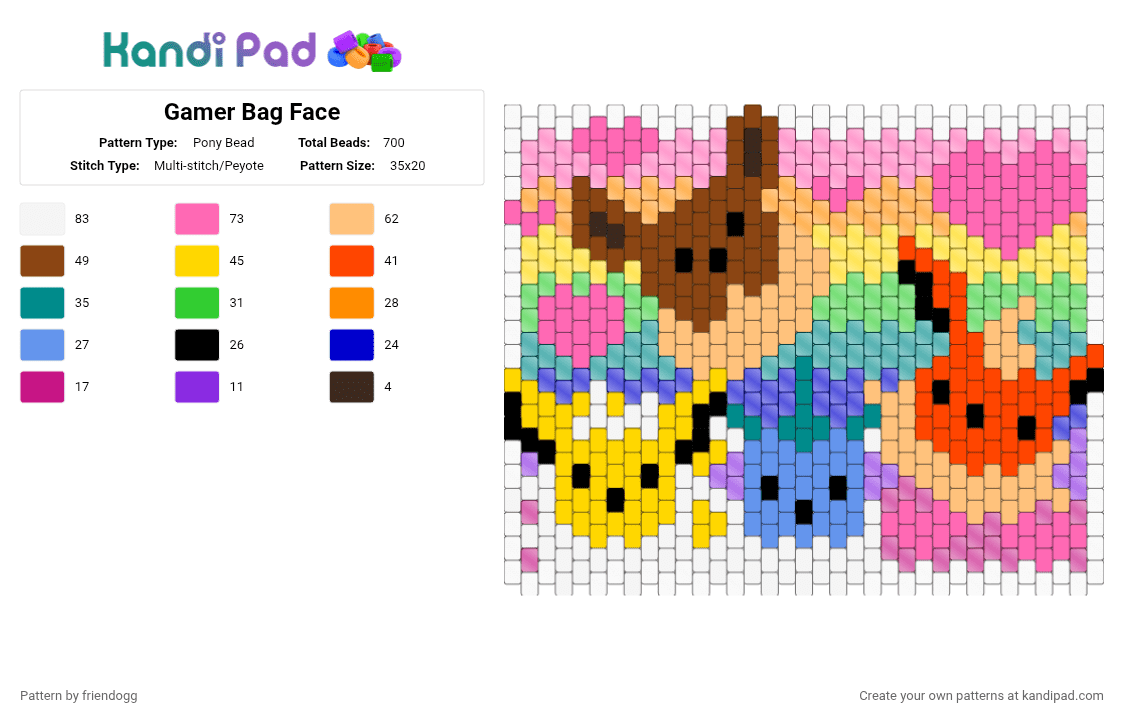 Gamer Bag Face - Pony Bead Pattern by friendogg on Kandi Pad - red,yellow,pink,orange