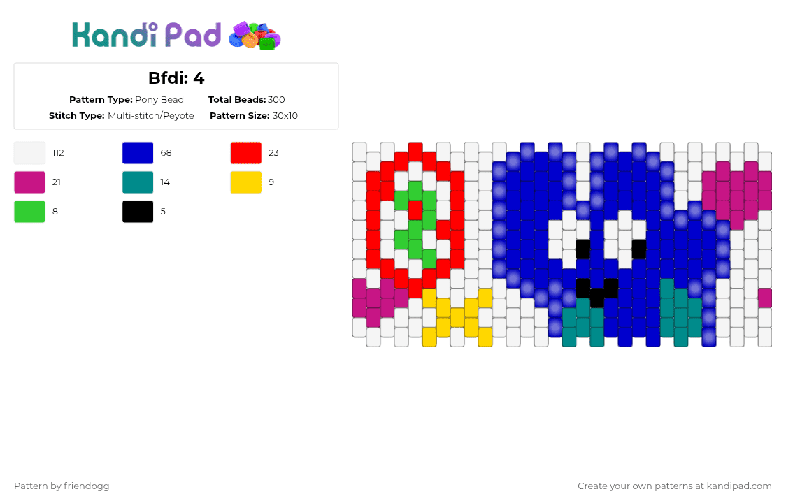 Bfdi: 4 Pony Bead Pattern - Kandi Pad | Kandi Patterns, Fuse Bead ...