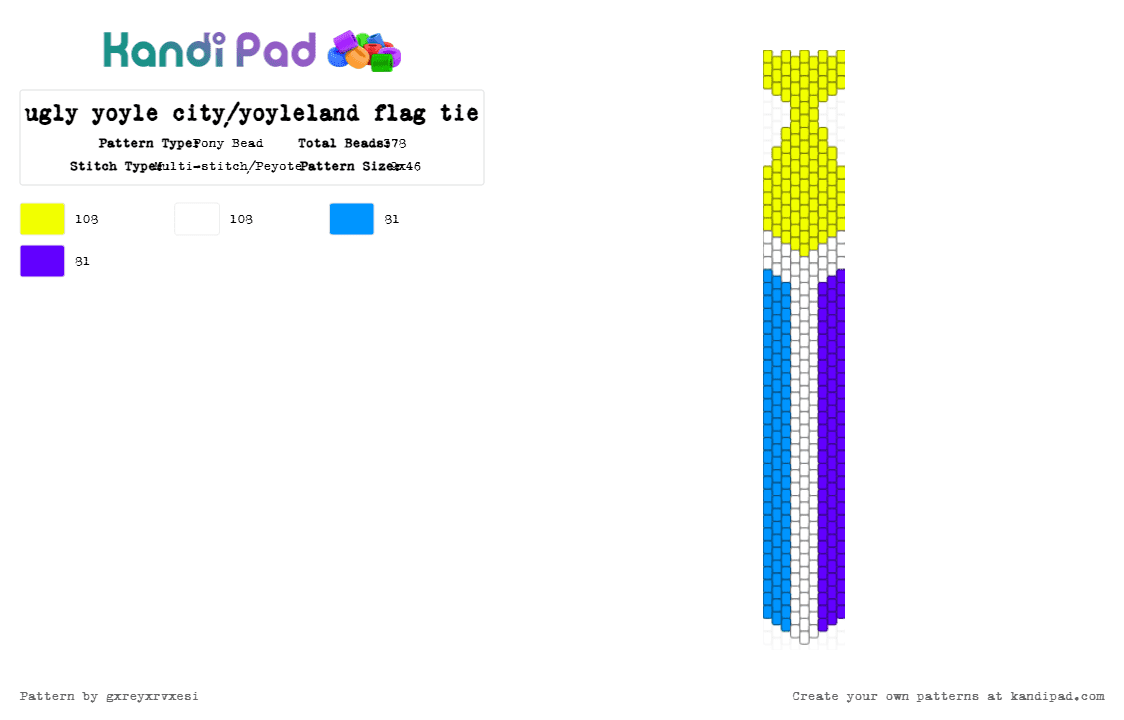 ugly yoyle city/yoyleland flag tie - Pony Bead Pattern by gxreyxrvxesi on Kandi Pad - yellow,bfdi,bfdia,idfb,bfb,tpot,bfdie,osc,yoyleland
