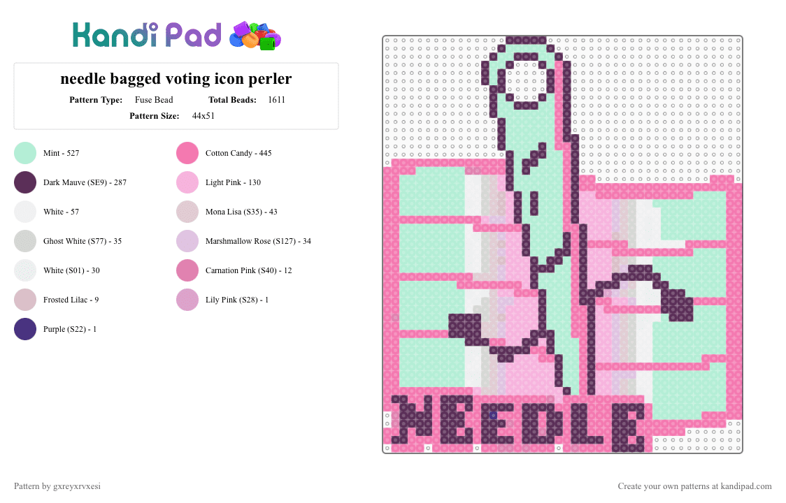needle bagged voting icon perler - Fuse Bead Pattern by gxreyxrvxesi on Kandi Pad - bfb, bfdi, bfdia, idfb, light blue, needle, needlebfdi, osc, pink, tpot