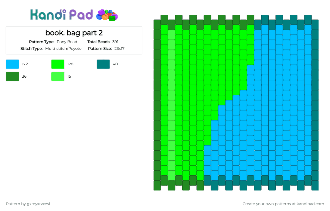 book. bag part 2 - Pony Bead Pattern by gxreyxrvxesi on Kandi Pad - green,light blue,bfdi,bfdia,idfb,bfb,tpot,bag,osc