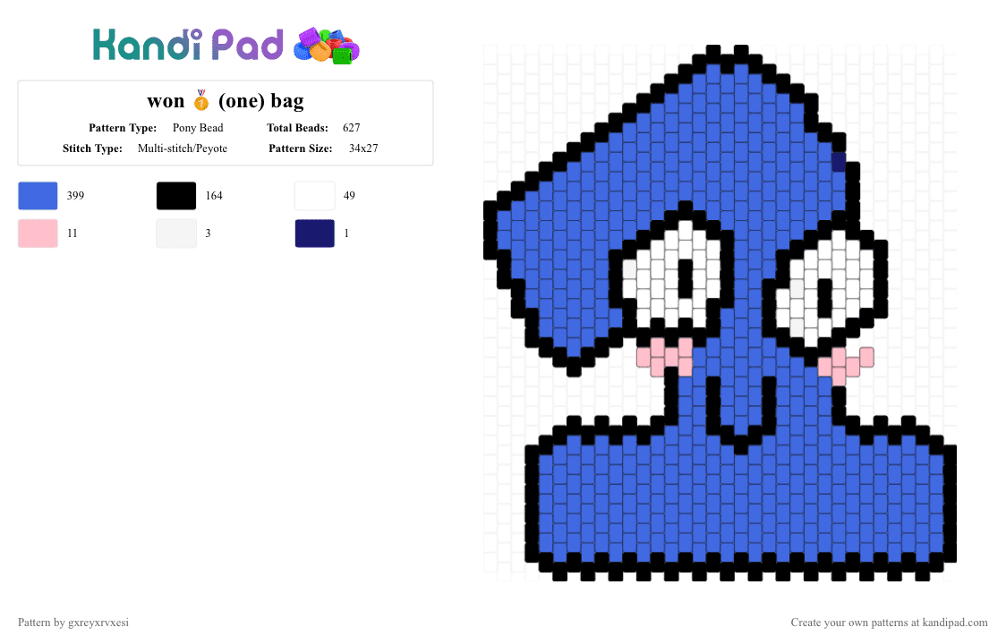won 🥇 (one) bag - Pony Bead Pattern by gxreyxrvxesi on Kandi Pad - blue,bfdi,bfdia,idfb,bfb,tpot,one,bag,osc