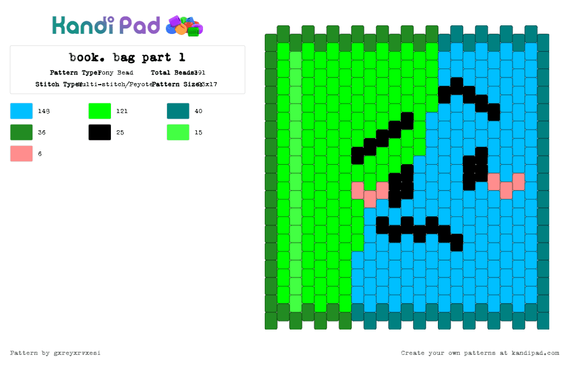book. bag part 1 - Pony Bead Pattern by gxreyxrvxesi on Kandi Pad - green,light blue,bfdi,bfdia,idfb,bfb,tpot,bag,osc