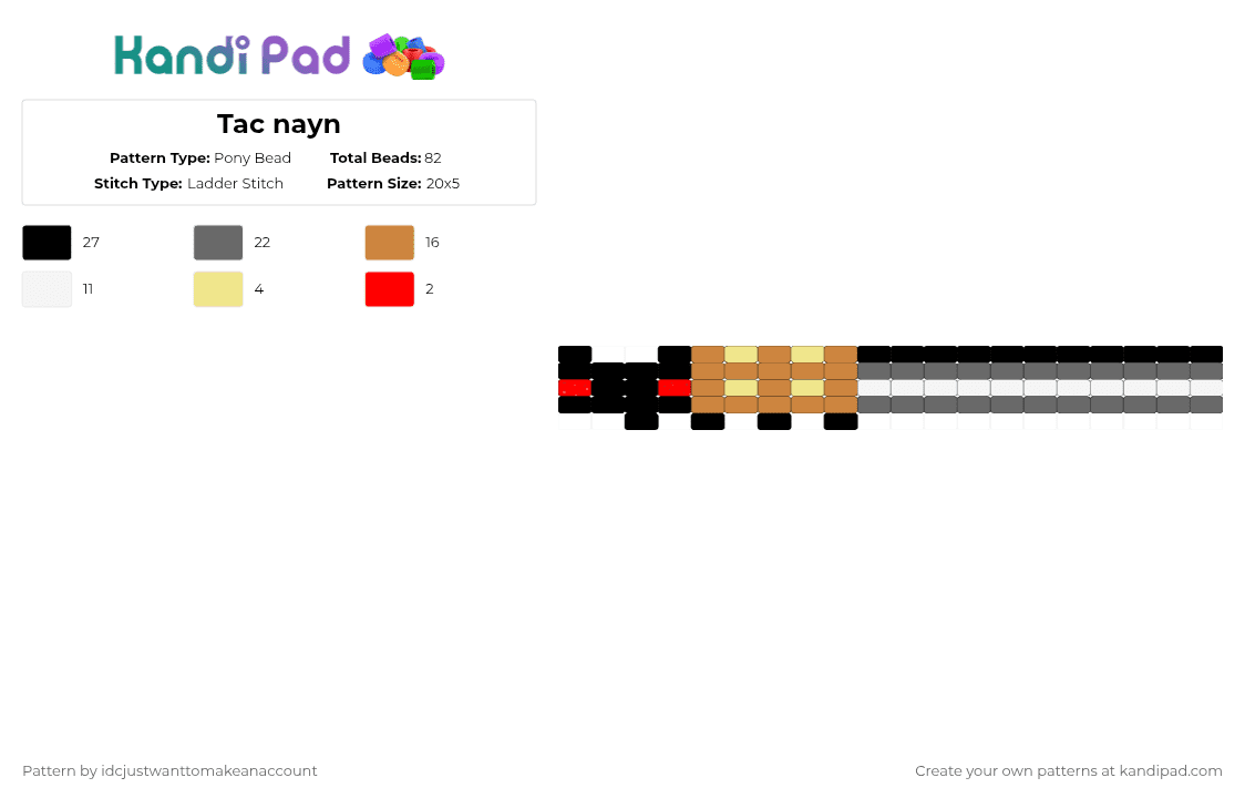 Tac nayn - Pony Bead Pattern by idcjustwanttomakeanaccount on Kandi Pad - orange,gray