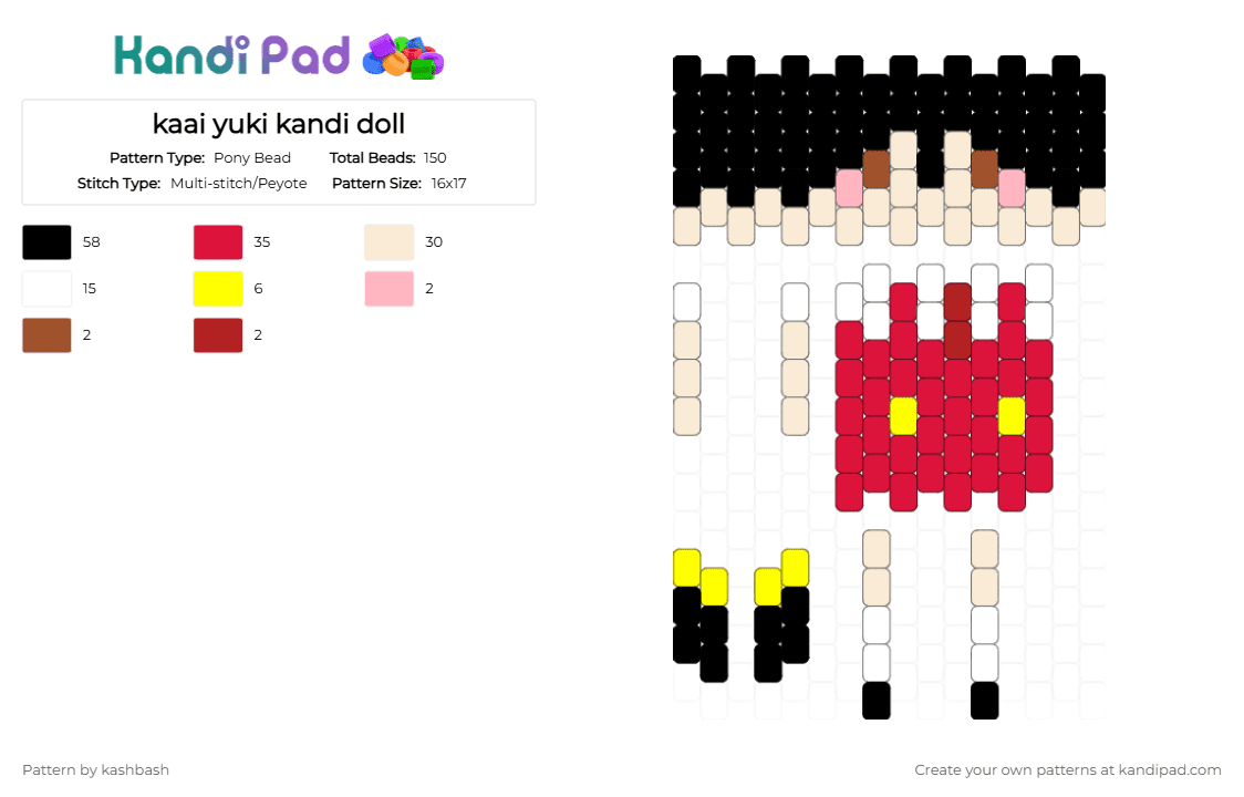 kaai yuki kandi doll - Pony Bead Pattern by kashbash on Kandi Pad - kaai yuki, kaaiyukitakesoverkandipad, kandi doll, music, red, vocaloid