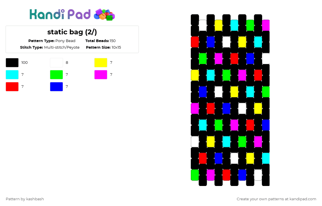 static bag (2/) - Pony Bead Pattern by kashbash on Kandi Pad - black,light blue,pink,purple,colorful,static,tv,peyote,bag