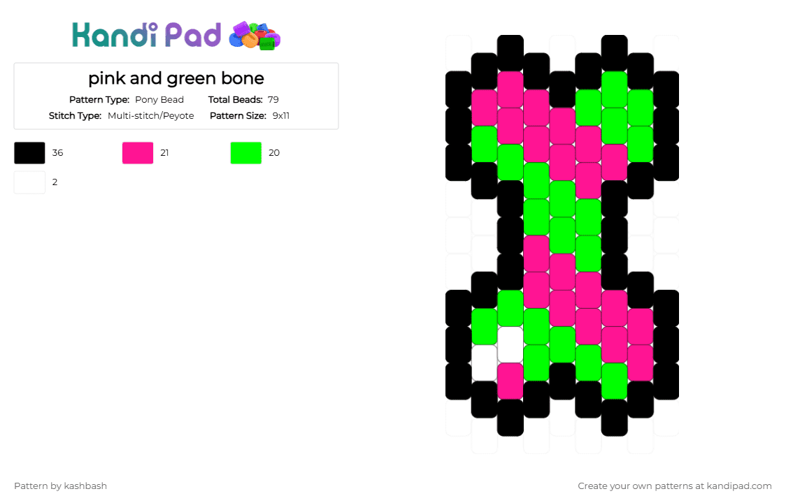 pink and green bone - Pony Bead Pattern by kashbash on Kandi Pad - pink,green,bone,dog,charm