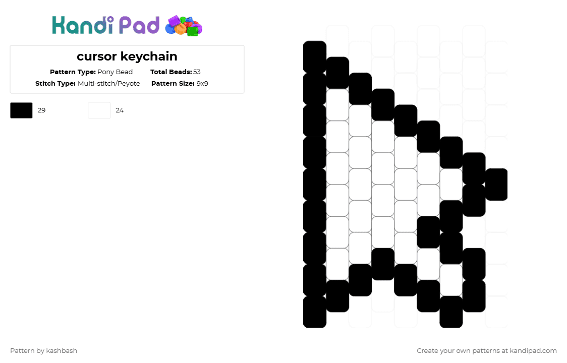 cursor keychain - Pony Bead Pattern by kashbash on Kandi Pad - black, white