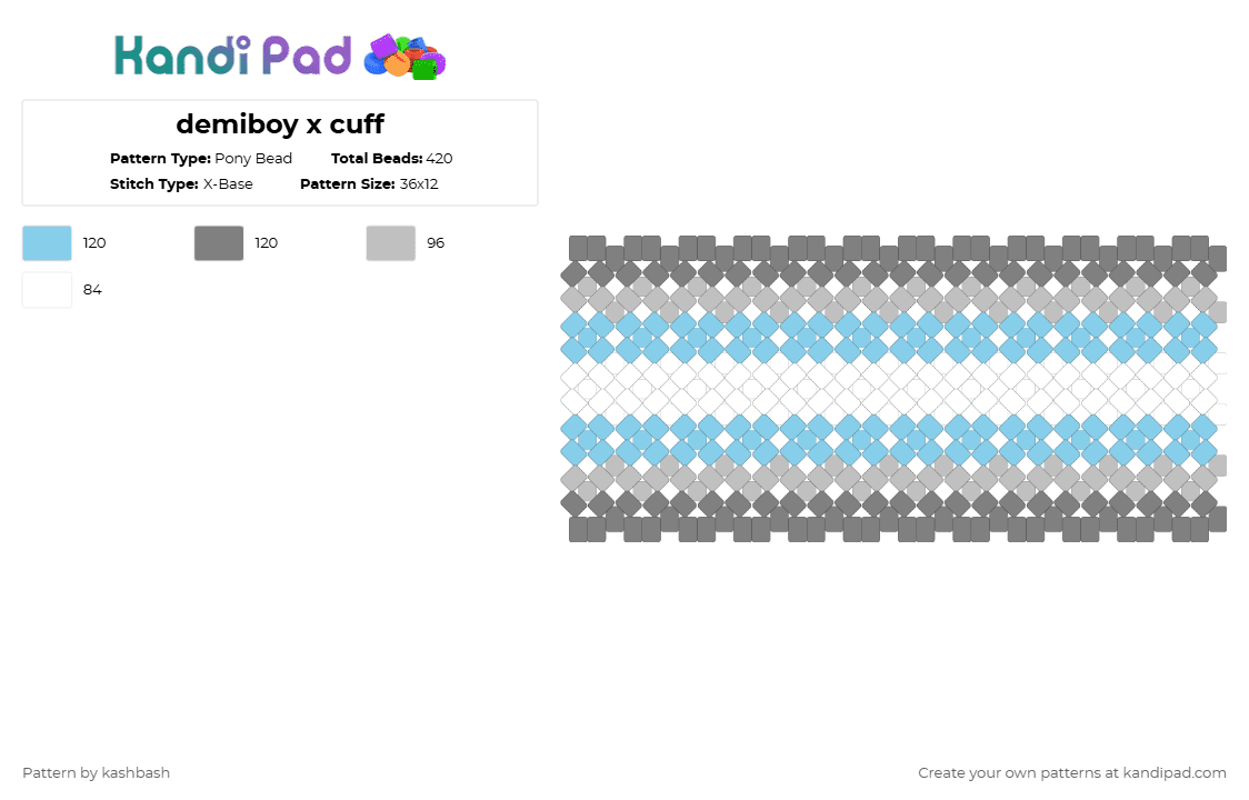 demiboy x cuff - Pony Bead Pattern by kashbash on Kandi Pad - demiboy, gray, lgbtq, light blue