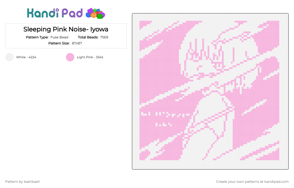 Sleeping Pink Noise- Iyowa - Fuse Bead Pattern by kashbash on Kandi Pad - pink,white,iyowa,sleeping pink noise,music,voaloid