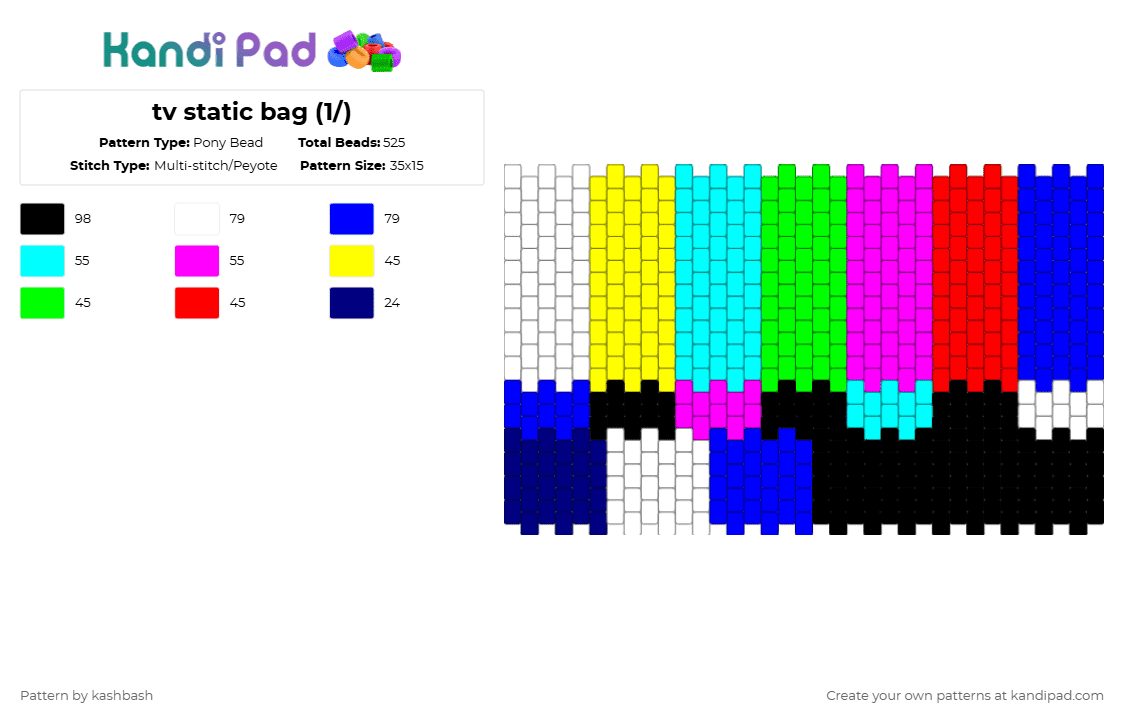 tv static bag (1/) - Pony Bead Pattern by kashbash on Kandi Pad - purple,light blue,pink,tv,static,bag,peyote