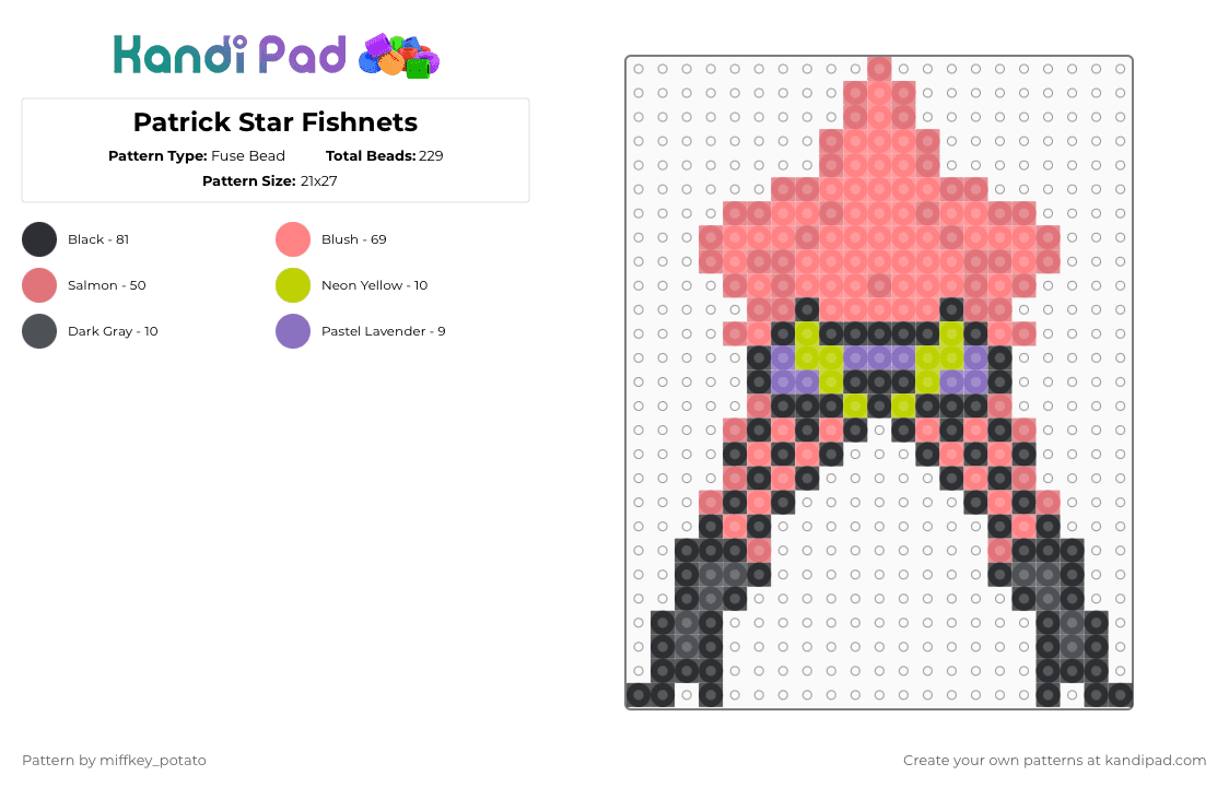 Patrick Star Fishnets - Fuse Bead Pattern by miffkey_potato on Kandi Pad - red,fishnets,patrick star,spongebob,boots