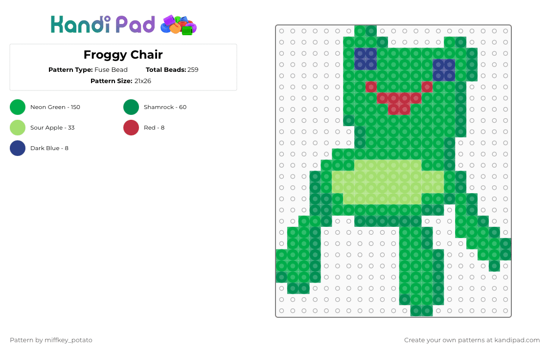 Froggy Chair - Fuse Bead Pattern by miffkey_potato on Kandi Pad - green,animal crossing,frog,froggy chair