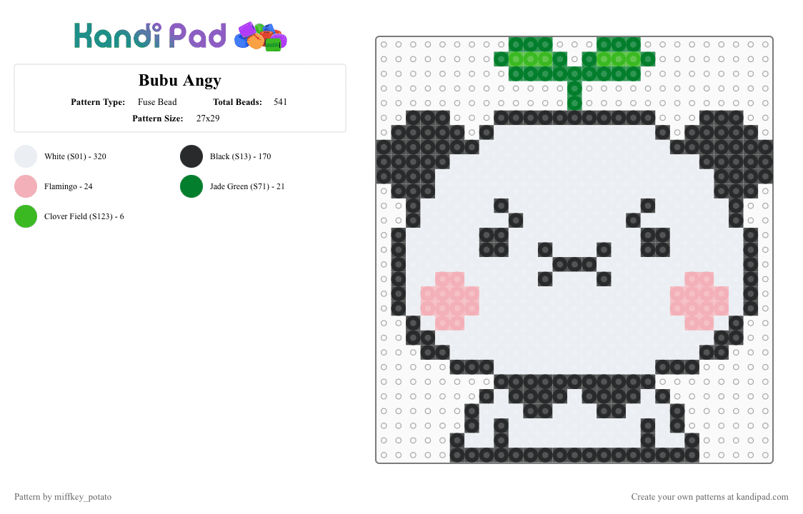 Bubu Angy - Fuse Bead Pattern by miffkey_potato on Kandi Pad - white,beige,green,bubu,bear,cute,angy,sprout