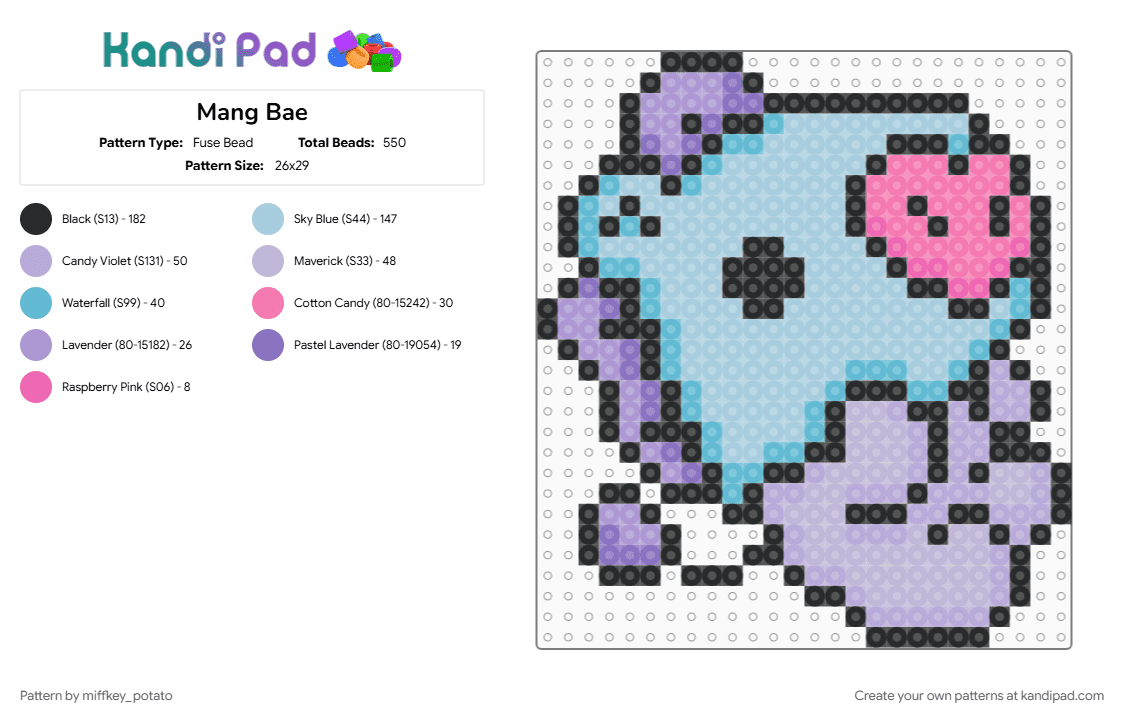 Mang Bae - Fuse Bead Pattern by miffkey_potato on Kandi Pad - bt21, bts, jhope, light blue, mang, pink