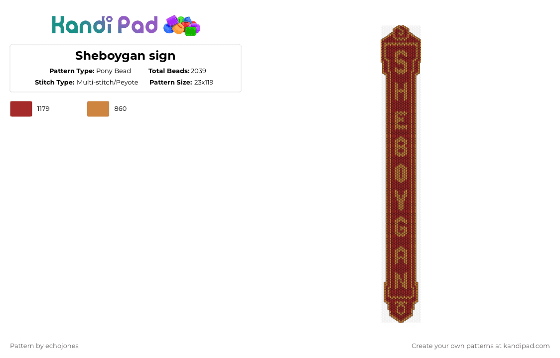 Sheboygan sign - Pony Bead Pattern by echojones on Kandi Pad - orange,red