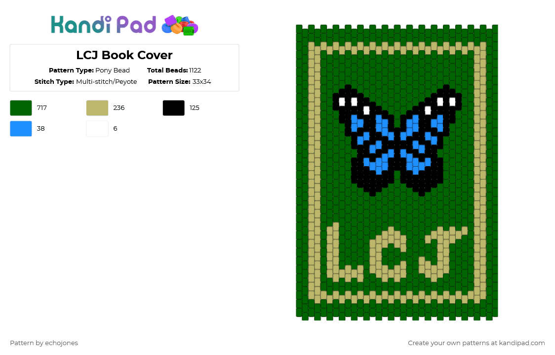LCJ Book Cover - Pony Bead Pattern by echojones on Kandi Pad - green