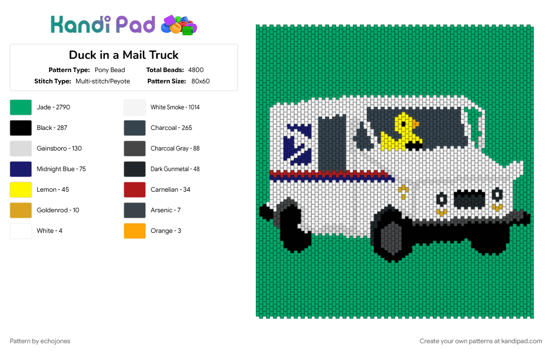 Duck in a Mail Truck - Pony Bead Pattern by echojones on Kandi Pad - green