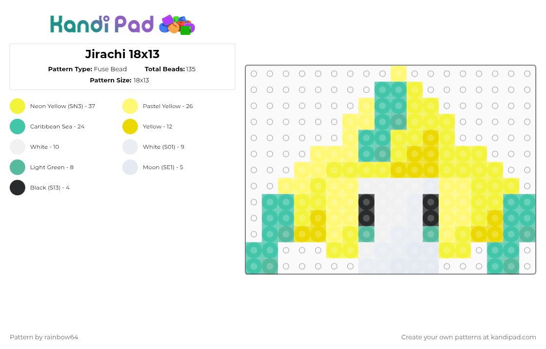 Jirachi 18x13 - Fuse Bead Pattern by rainbow64 on Kandi Pad - yellow,teal