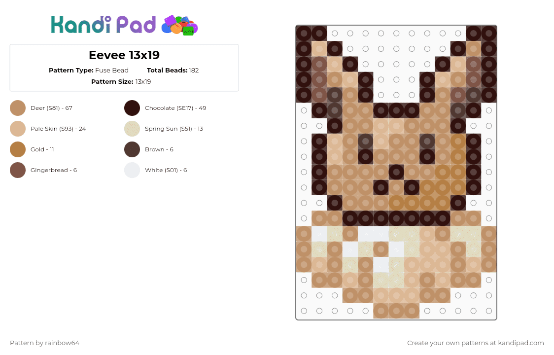 Eevee 13x19 - Fuse Bead Pattern by rainbow64 on Kandi Pad - tan