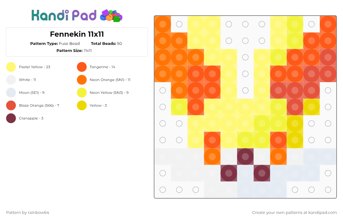 Fennekin 11x11 - Fuse Bead Pattern by rainbow64 on Kandi Pad - yellow,orange