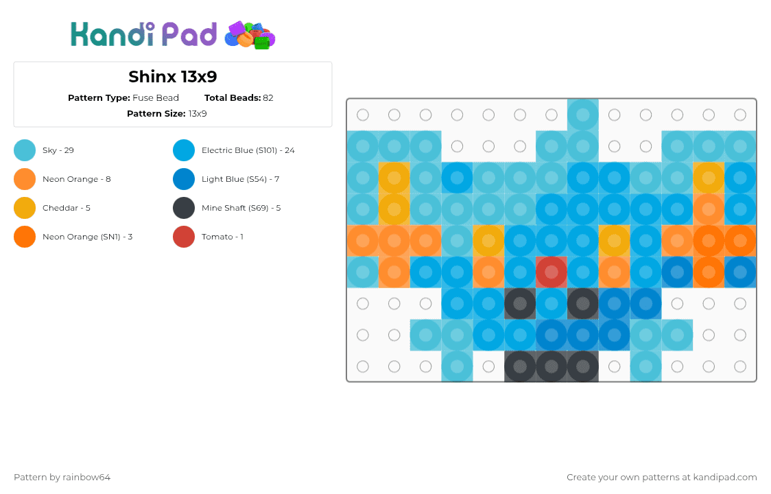 Shinx 13x9 - Fuse Bead Pattern by rainbow64 on Kandi Pad - light blue