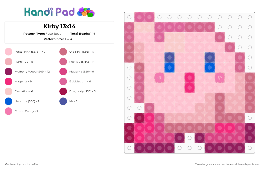 Kirby 13x14 - Fuse Bead Pattern by rainbow64 on Kandi Pad - pink
