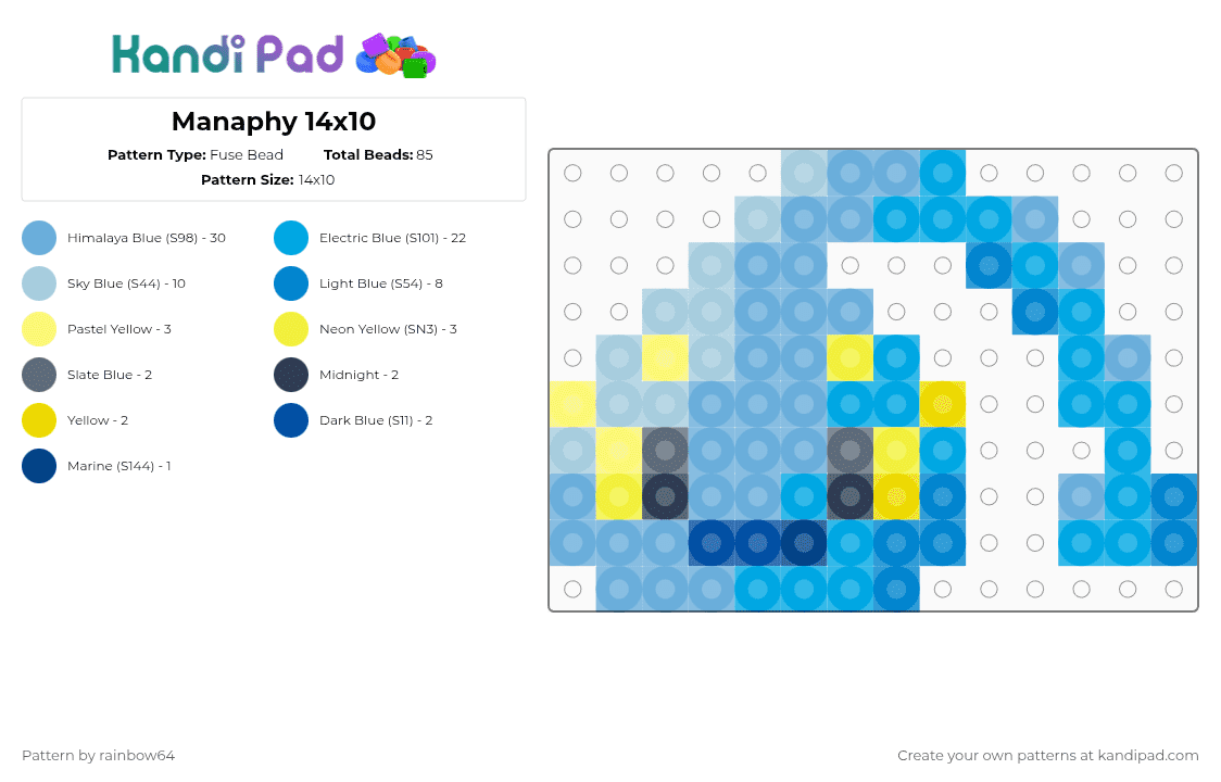 Manaphy 14x10 - Fuse Bead Pattern by rainbow64 on Kandi Pad - light blue