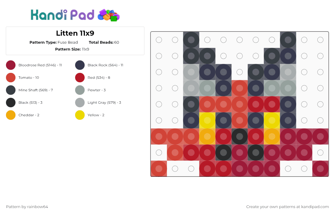 Litten 11x9 - Fuse Bead Pattern by rainbow64 on Kandi Pad - red,purple