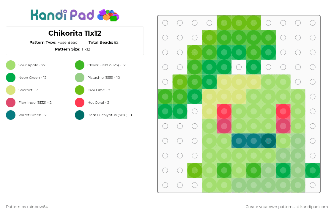 Chikorita 11x12 - Fuse Bead Pattern by rainbow64 on Kandi Pad - green